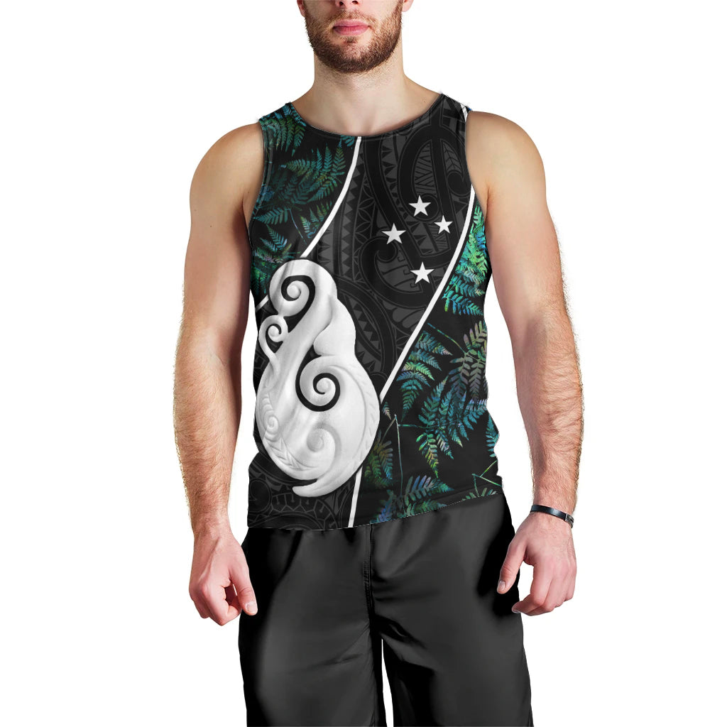 Personalised New Zealand Men Tank Top Paua Shell Maori Manaia with Silver Ferns - Vibe Hoodie Shop