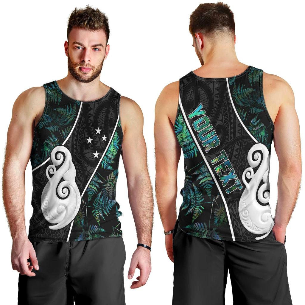 Personalised New Zealand Men Tank Top Paua Shell Maori Manaia with Silver Ferns - Vibe Hoodie Shop