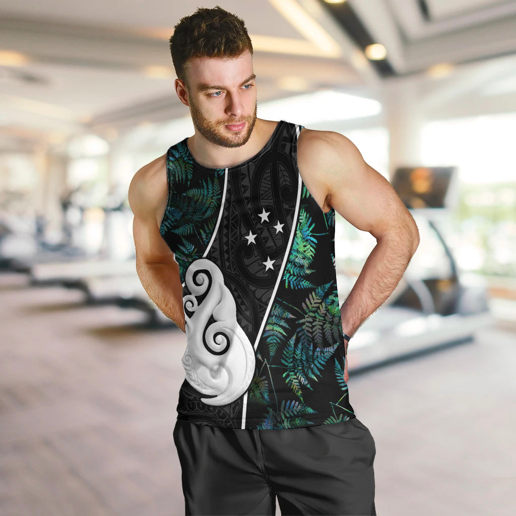 Personalised New Zealand Men Tank Top Paua Shell Maori Manaia with Silver Ferns - Vibe Hoodie Shop