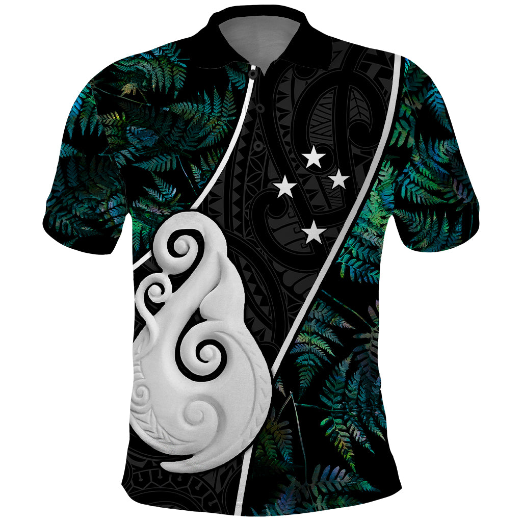 Personalised New Zealand Polo Shirt Paua Shell Maori Manaia with Silver Ferns - Vibe Hoodie Shop