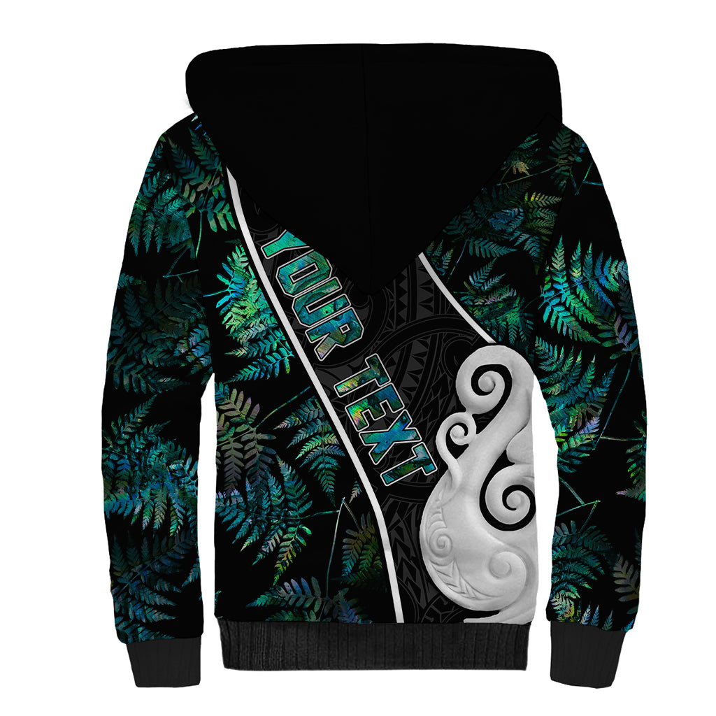 Personalised New Zealand Sherpa Hoodie Paua Shell Maori Manaia with Silver Ferns - Vibe Hoodie Shop