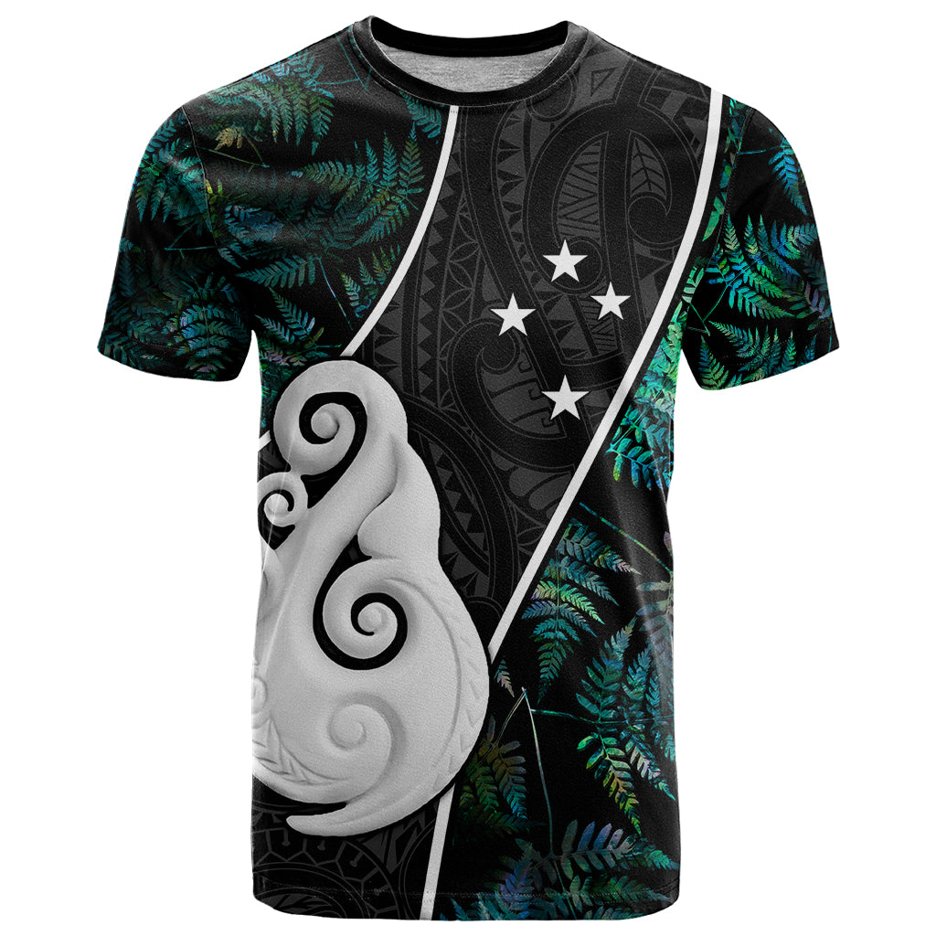 Personalised New Zealand T Shirt Paua Shell Maori Manaia with Silver Ferns - Vibe Hoodie Shop