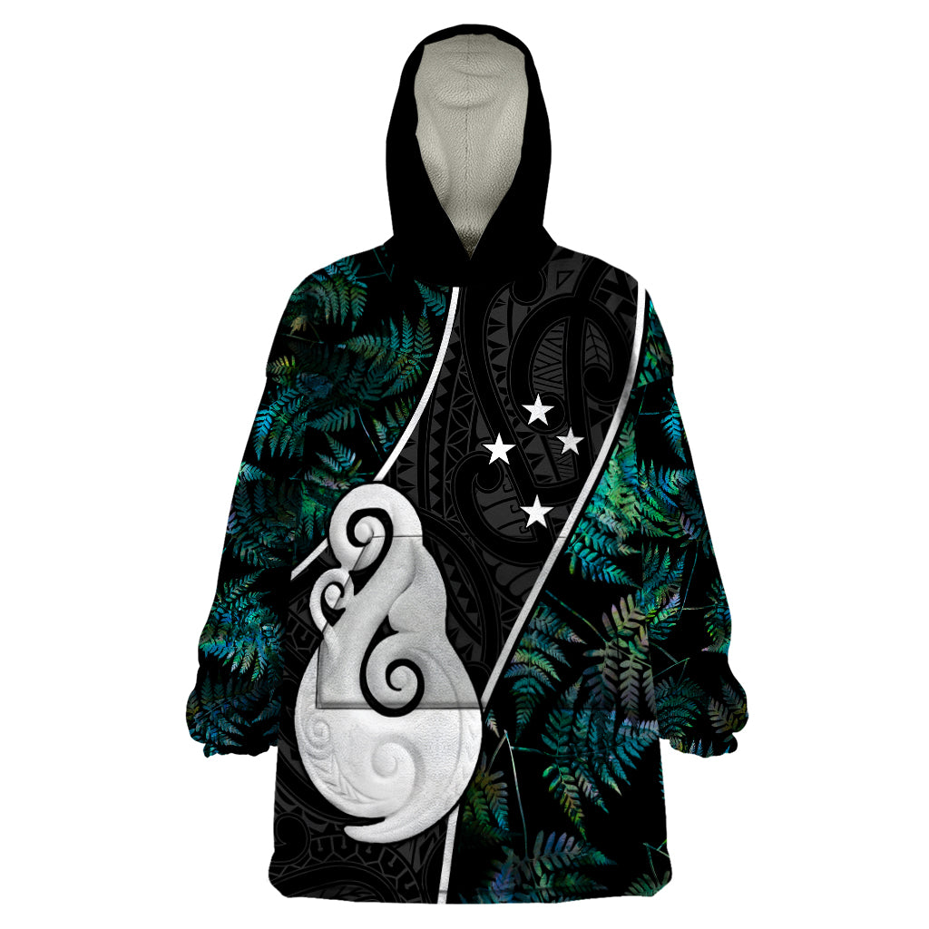 Personalised New Zealand Wearable Blanket Hoodie Paua Shell Maori Manaia with Silver Ferns - Vibe Hoodie Shop