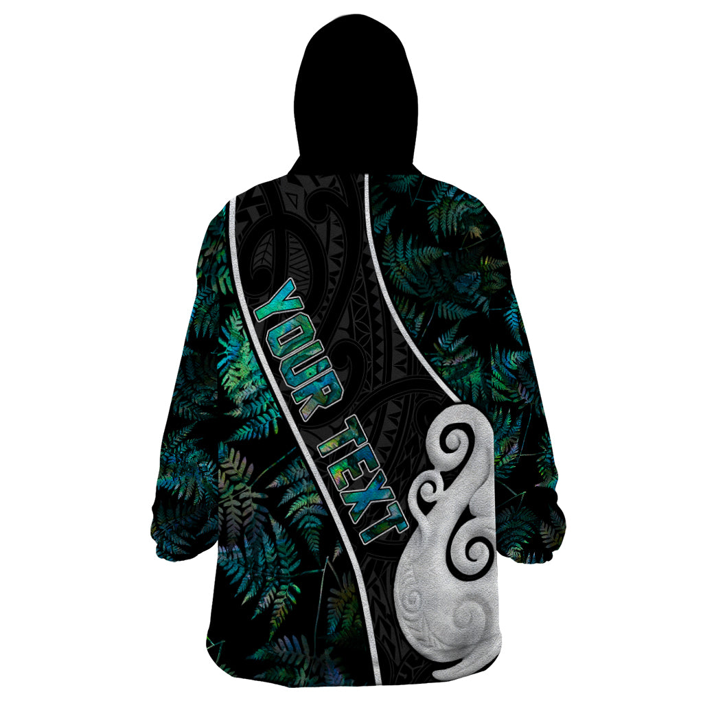 Personalised New Zealand Wearable Blanket Hoodie Paua Shell Maori Manaia with Silver Ferns - Vibe Hoodie Shop