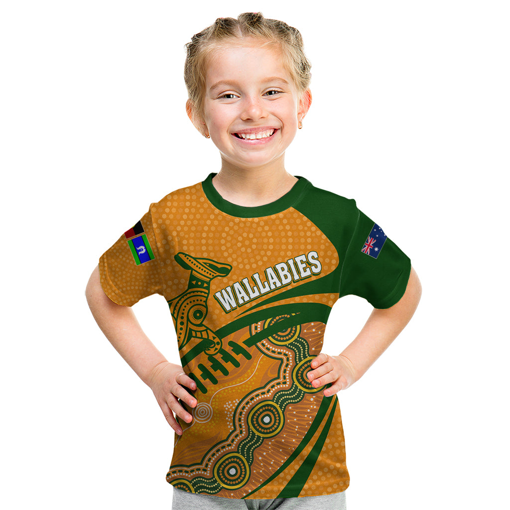 Personalised Aussie Wallabies Kid T Shirt Rugby World Cup Indigenous - Vibe Hoodie Shop