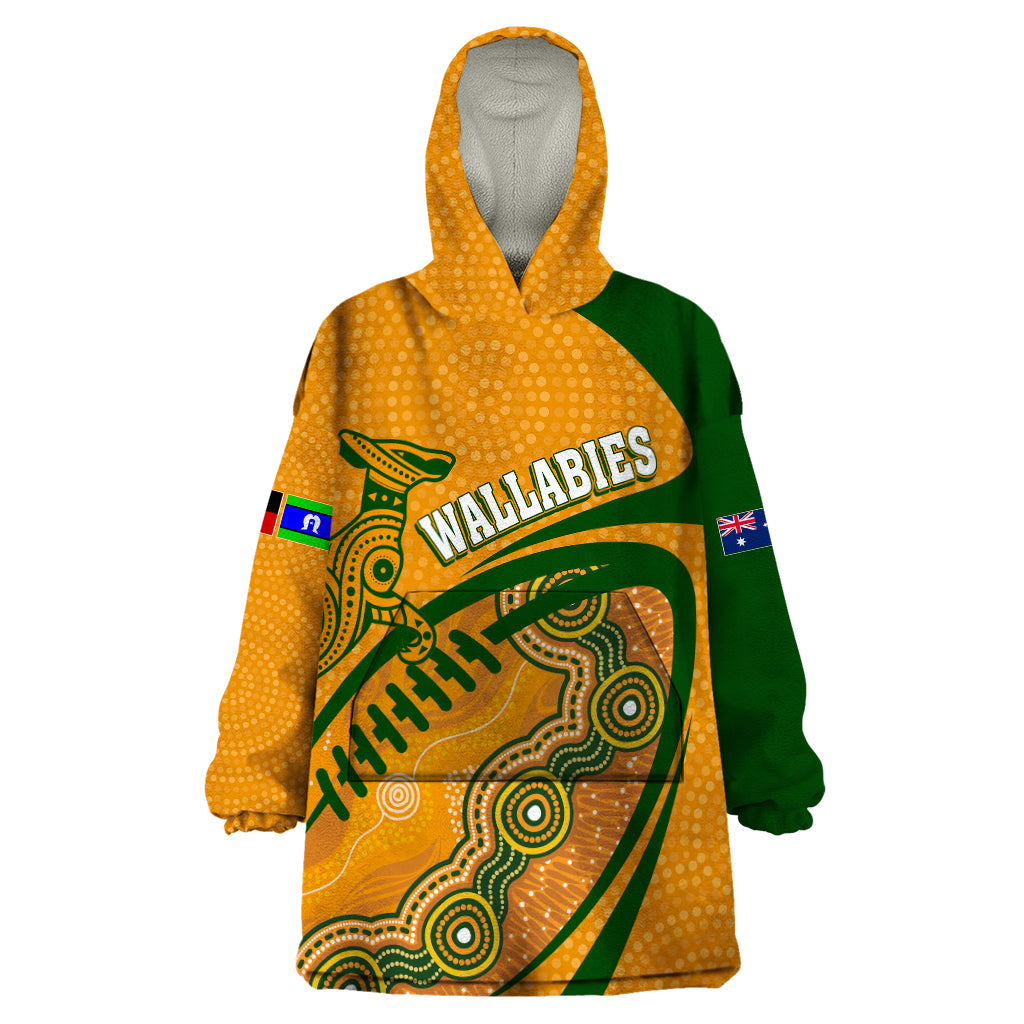 Personalised Aussie Wallabies Wearable Blanket Hoodie Rugby World Cup Indigenous - Vibe Hoodie Shop