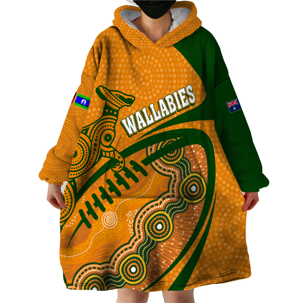 Personalised Aussie Wallabies Wearable Blanket Hoodie Rugby World Cup Indigenous - Vibe Hoodie Shop