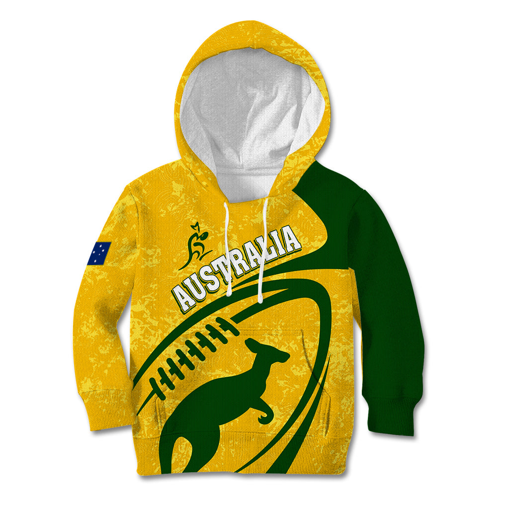 Personalised Aussie Wallabies Kid Hoodie Rugby World Cup Sporty Dynamic - Vibe Hoodie Shop