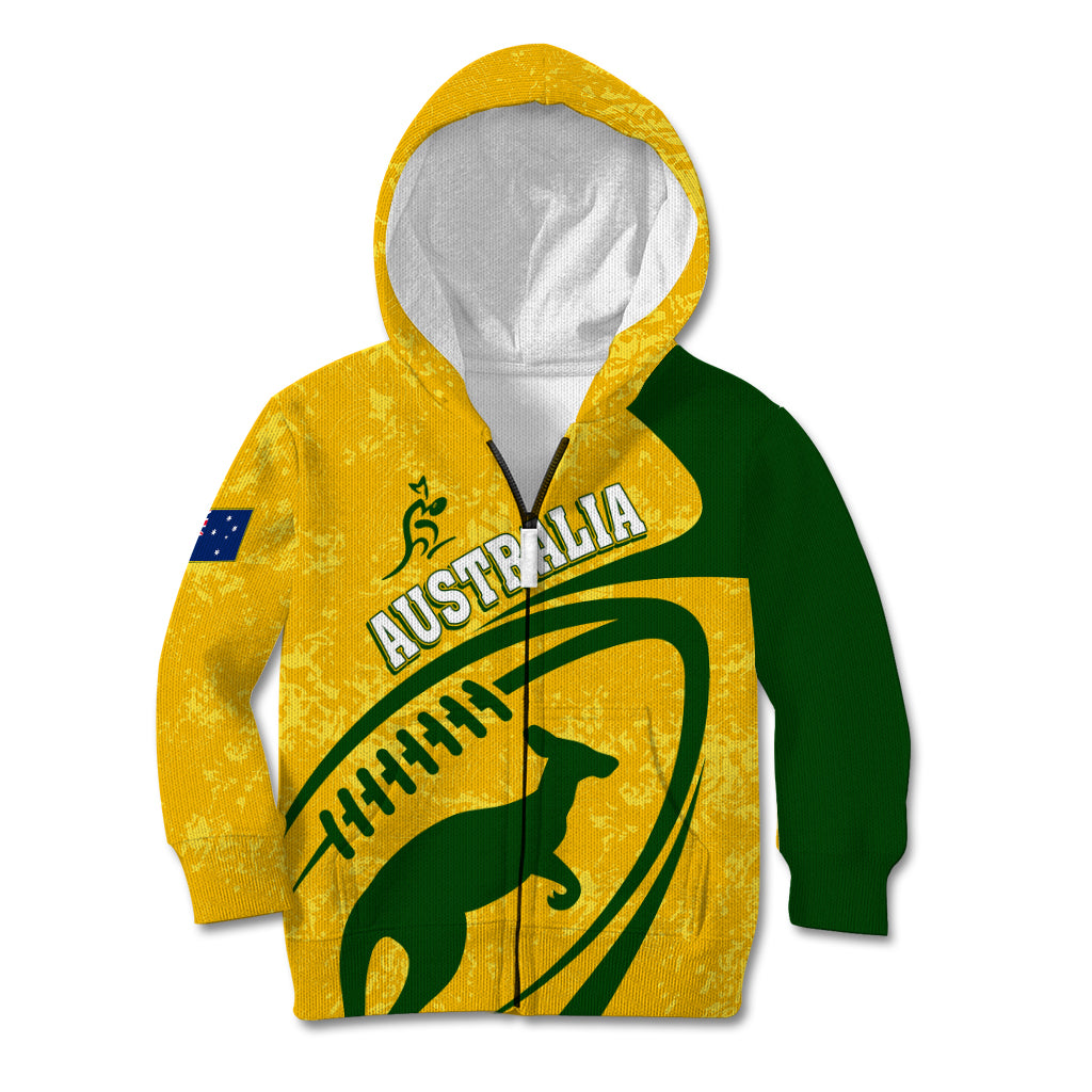 Personalised Aussie Wallabies Kid Hoodie Rugby World Cup Sporty Dynamic - Vibe Hoodie Shop