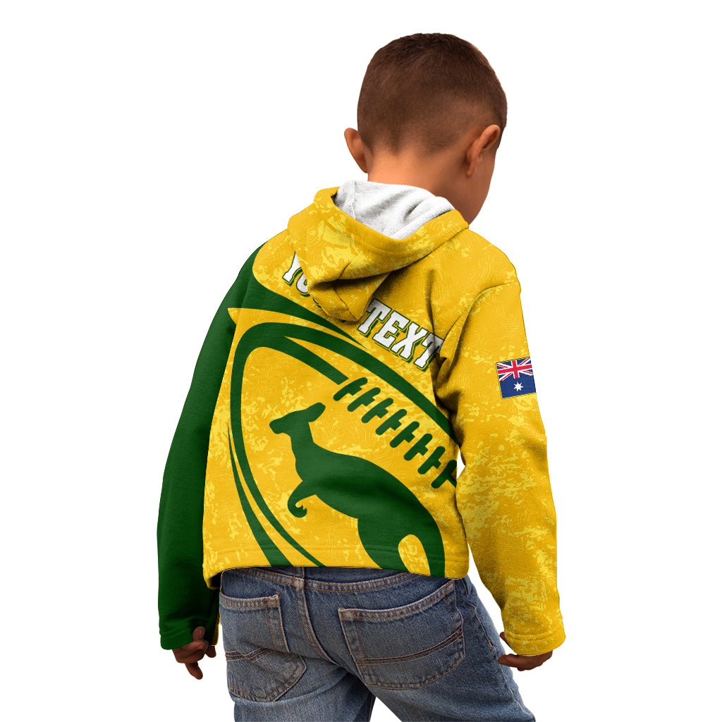 Personalised Aussie Wallabies Kid Hoodie Rugby World Cup Sporty Dynamic - Vibe Hoodie Shop