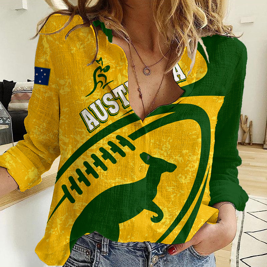 Personalised Aussie Wallabies Women Casual Shirt Rugby World Cup Sporty Dynamic - Vibe Hoodie Shop