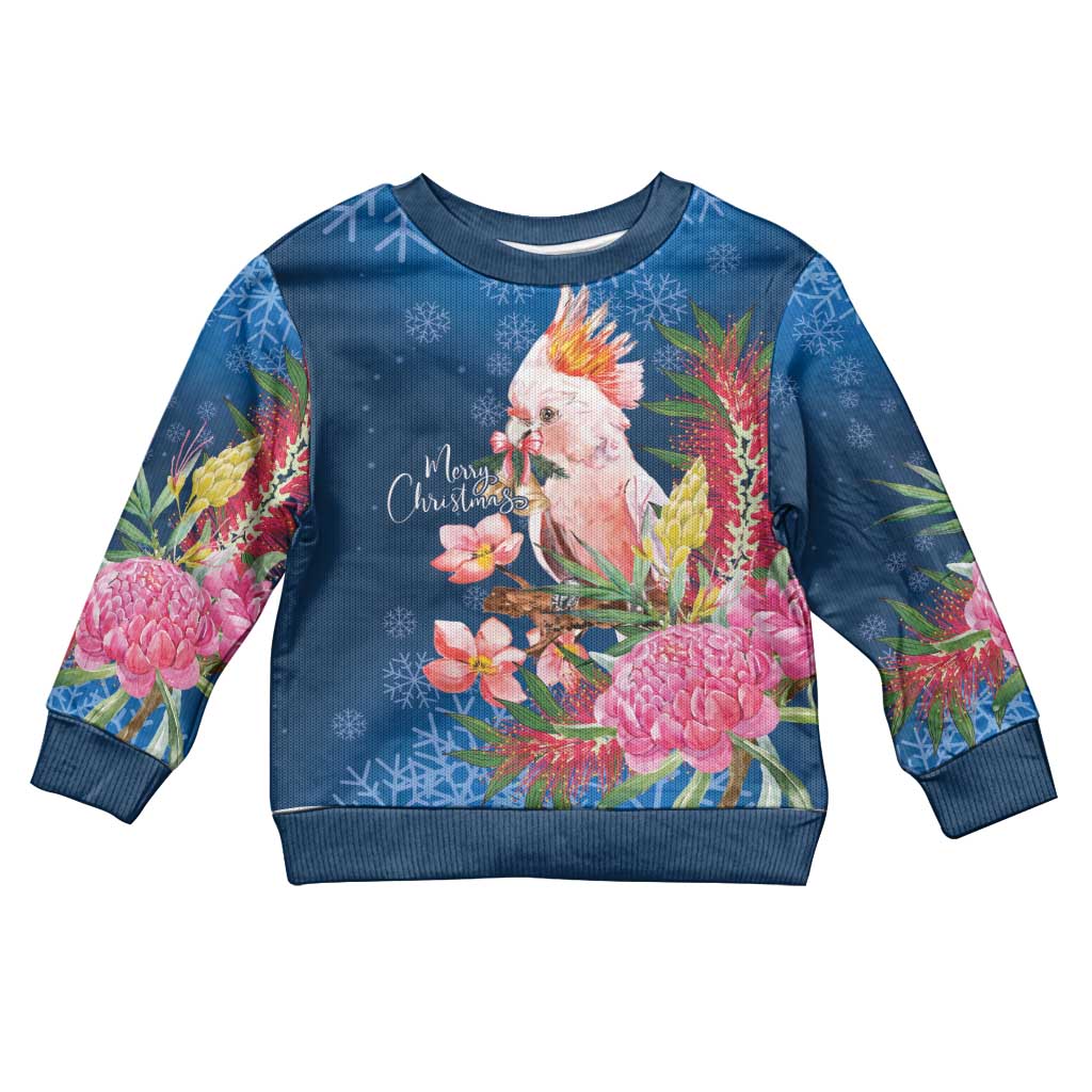 Australia Christmas Pink Cockatoo with Banksia Kid Ugly Christmas Sweater Snowy Blue - Vibe Hoodie