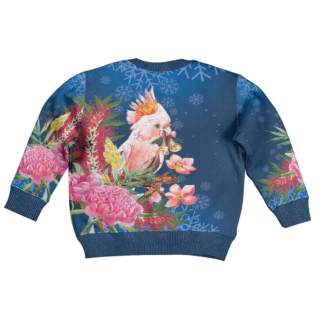 Australia Christmas Pink Cockatoo with Banksia Kid Ugly Christmas Sweater Snowy Blue - Vibe Hoodie