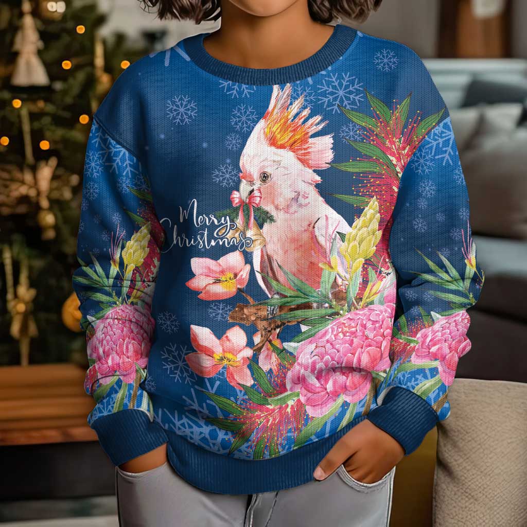 Australia Christmas Pink Cockatoo with Banksia Kid Ugly Christmas Sweater Snowy Blue - Vibe Hoodie