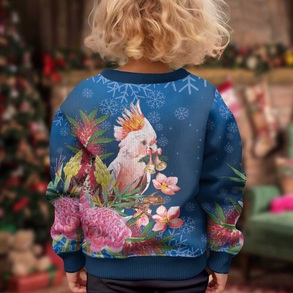 Australia Christmas Pink Cockatoo with Banksia Kid Ugly Christmas Sweater Snowy Blue - Vibe Hoodie