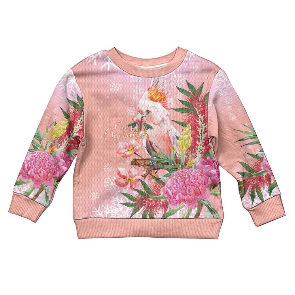 Australia Christmas Pink Cockatoo with Banksia Kid Ugly Christmas Sweater Coral Pink - Vibe Hoodie