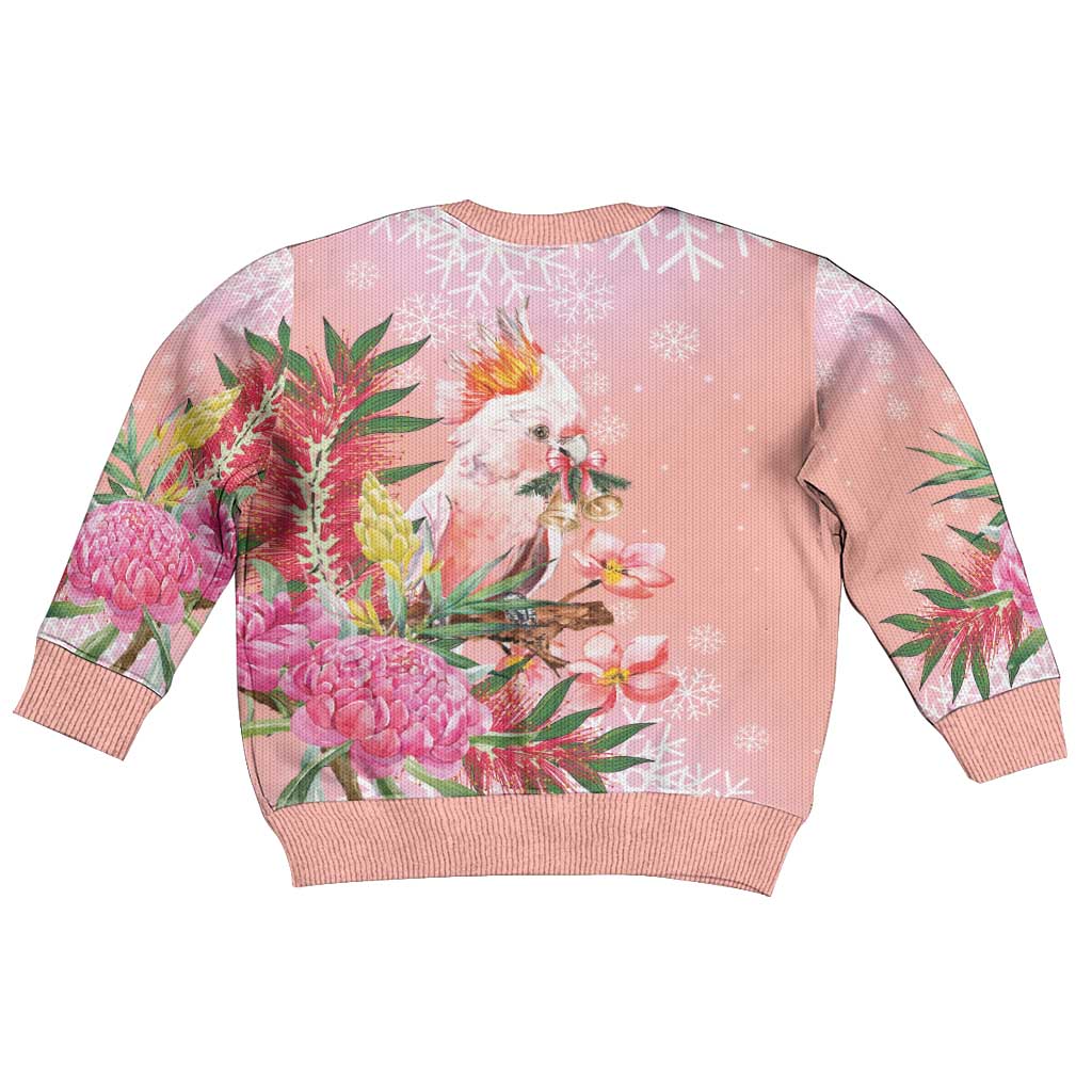 Australia Christmas Pink Cockatoo with Banksia Kid Ugly Christmas Sweater Coral Pink - Vibe Hoodie