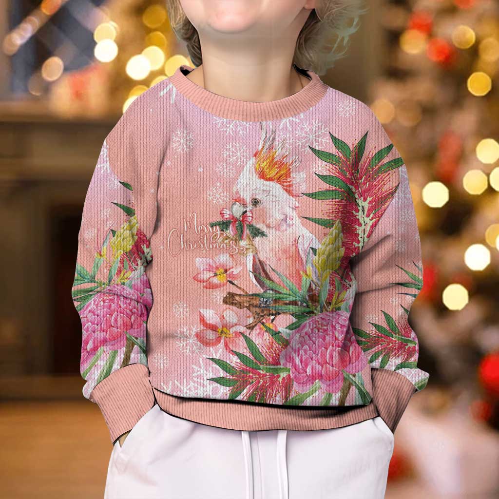 Australia Christmas Pink Cockatoo with Banksia Kid Ugly Christmas Sweater Coral Pink - Vibe Hoodie