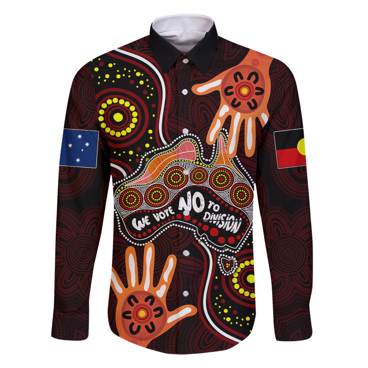 australia-indigenous-family-matching-long-sleeve-bodycon-dress-and-hawaiian-shirt-we-vote-no-to-division-aboriginal-map