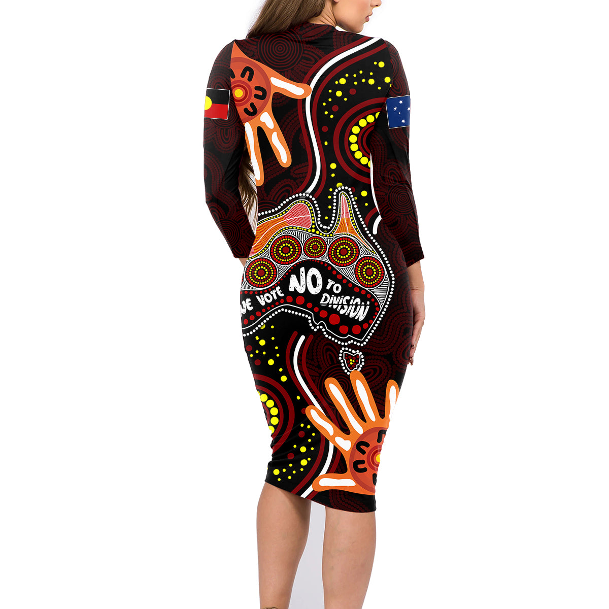 australia-indigenous-family-matching-long-sleeve-bodycon-dress-and-hawaiian-shirt-we-vote-no-to-division-aboriginal-map