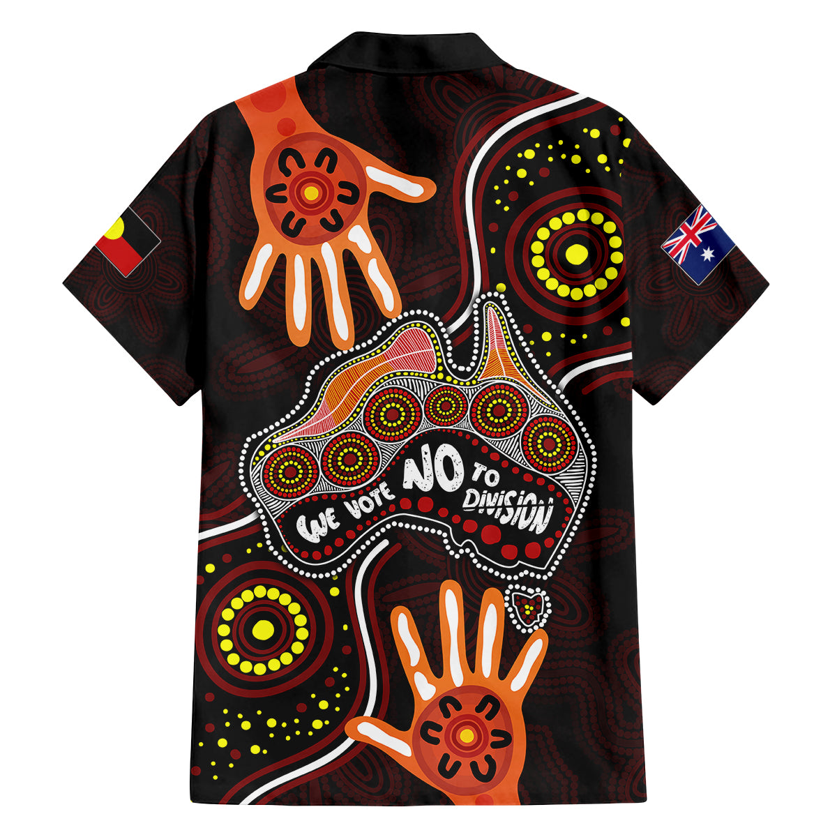 australia-indigenous-family-matching-off-shoulder-long-sleeve-dress-and-hawaiian-shirt-we-vote-no-to-division-aboriginal-map