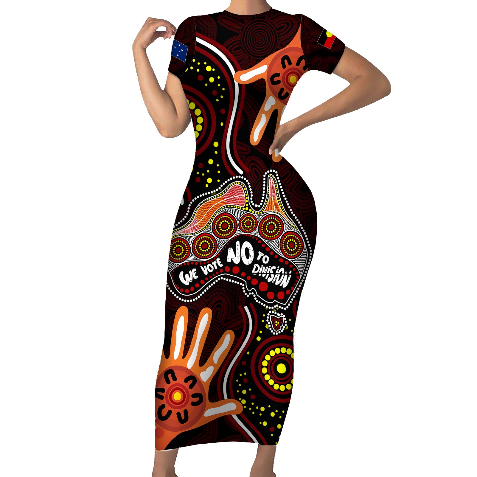 australia-indigenous-family-matching-short-sleeve-bodycon-dress-and-hawaiian-shirt-we-vote-no-to-division-aboriginal-map