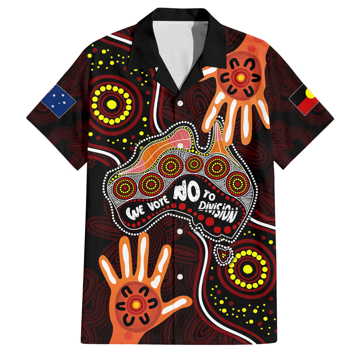 australia-indigenous-family-matching-summer-maxi-dress-and-hawaiian-shirt-we-vote-no-to-division-aboriginal-map