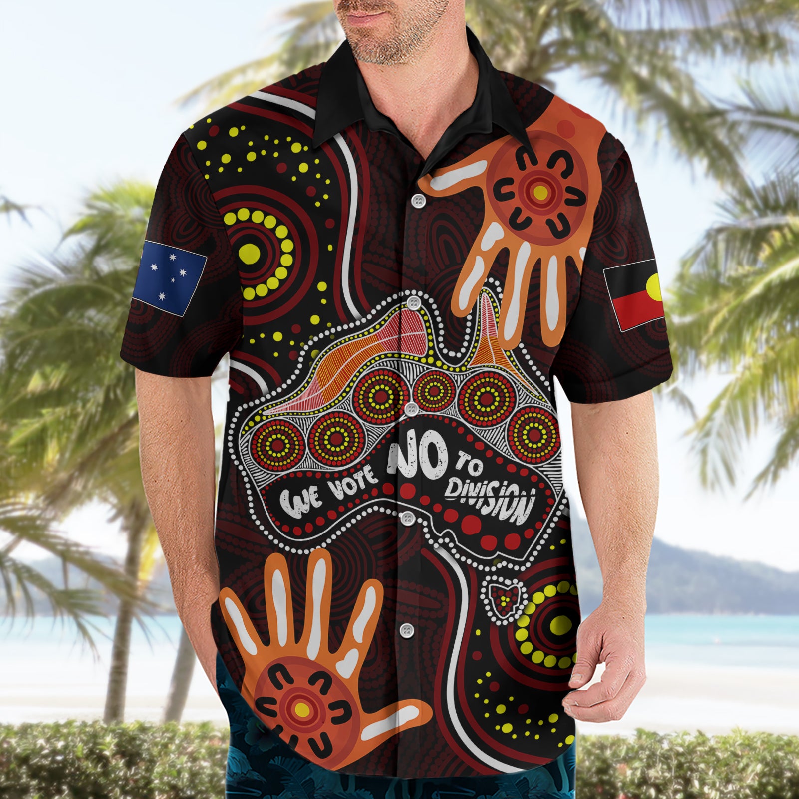 Australia Indigenous Hawaiian Shirt We Vote NO To Division Aboriginal Map - Vibe Hoodie Shop