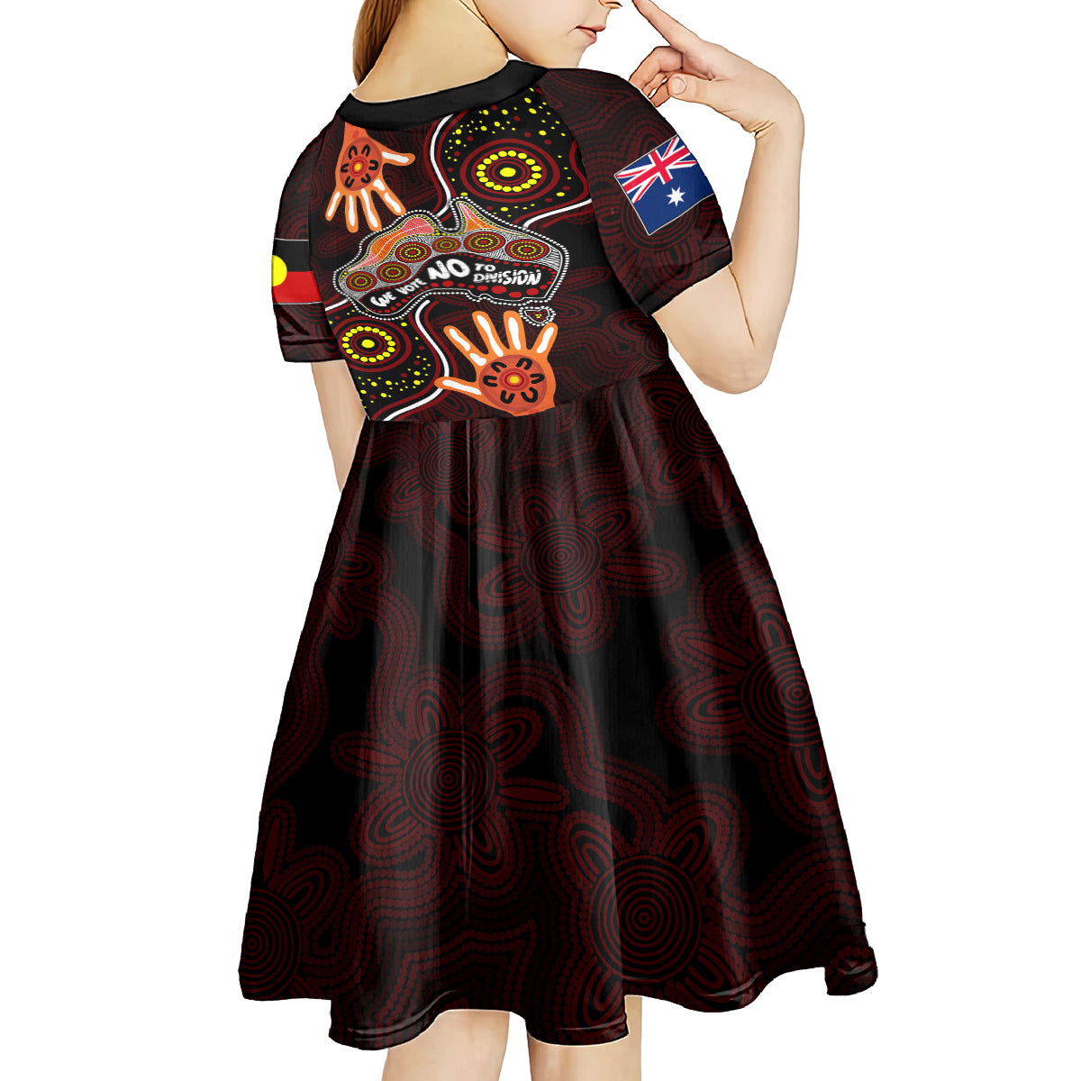 Australia Indigenous Kid Short Sleeve Dress We Vote NO To Division Aboriginal Map - Vibe Hoodie Shop