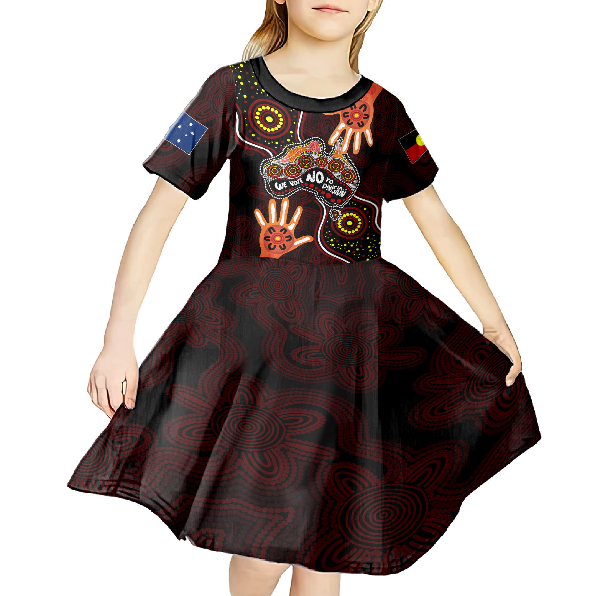 Australia Indigenous Kid Short Sleeve Dress We Vote NO To Division Aboriginal Map - Vibe Hoodie Shop