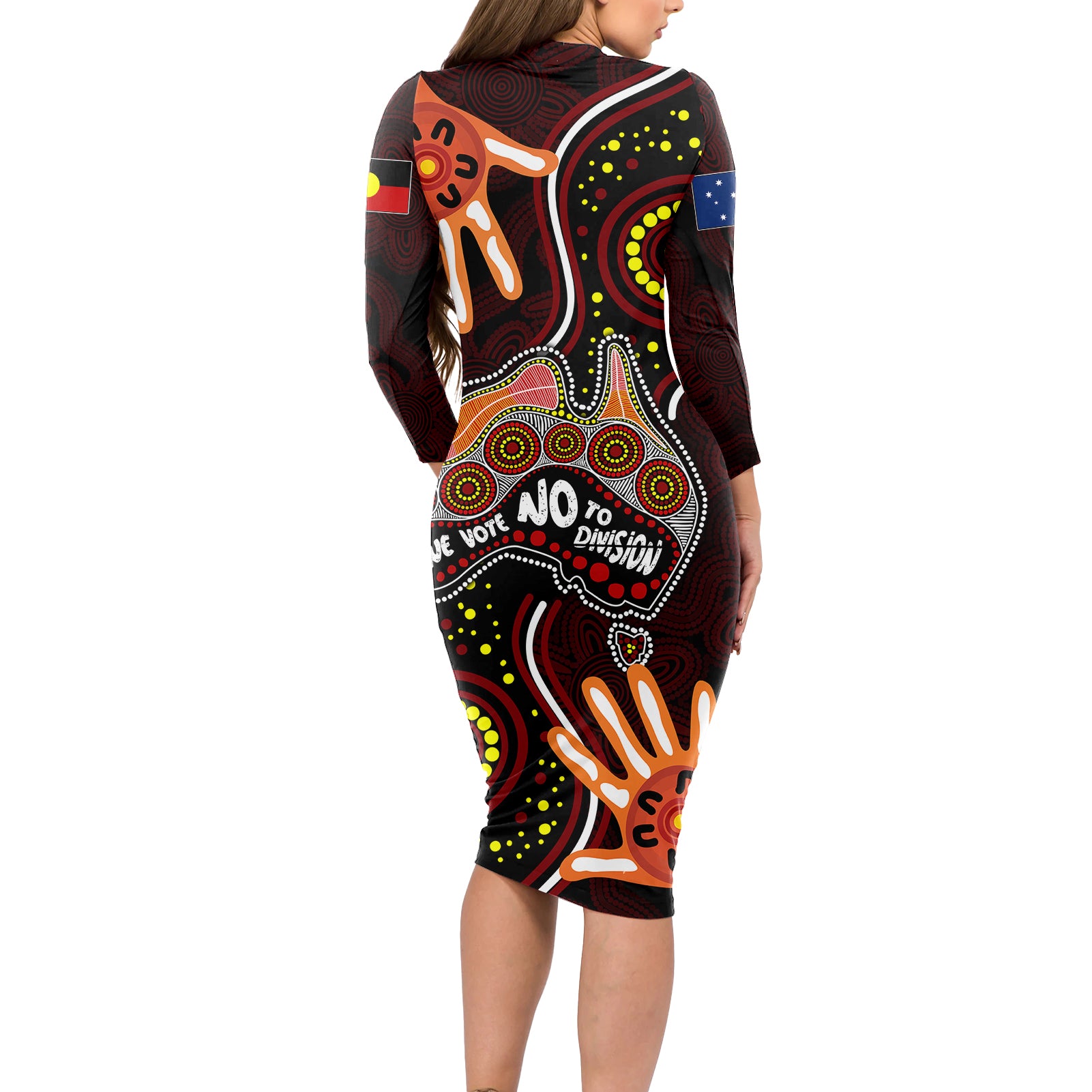 australia-indigenous-long-sleeve-bodycon-dress-we-vote-no-to-division-aboriginal-map