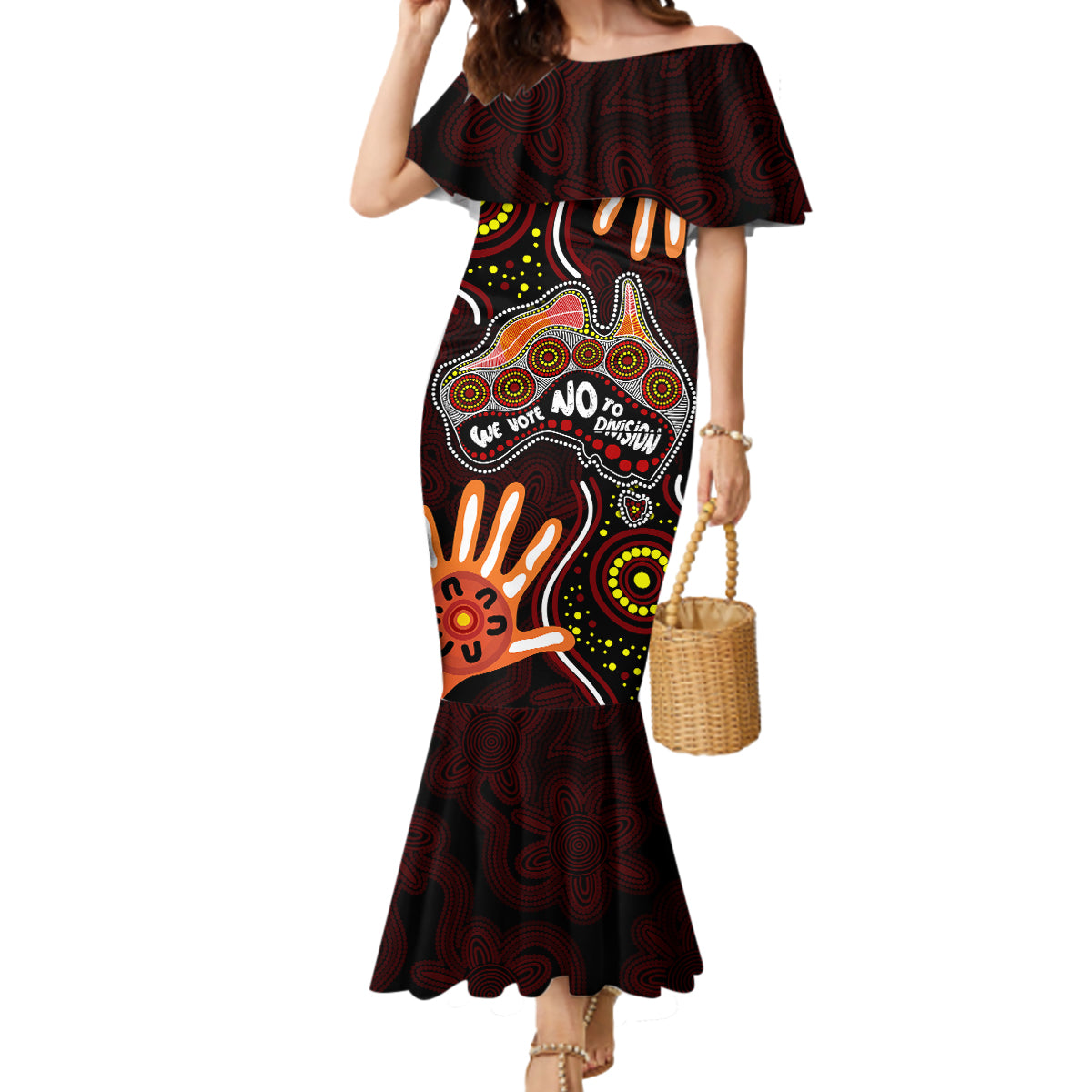 australia-indigenous-mermaid-dress-we-vote-no-to-division-aboriginal-map