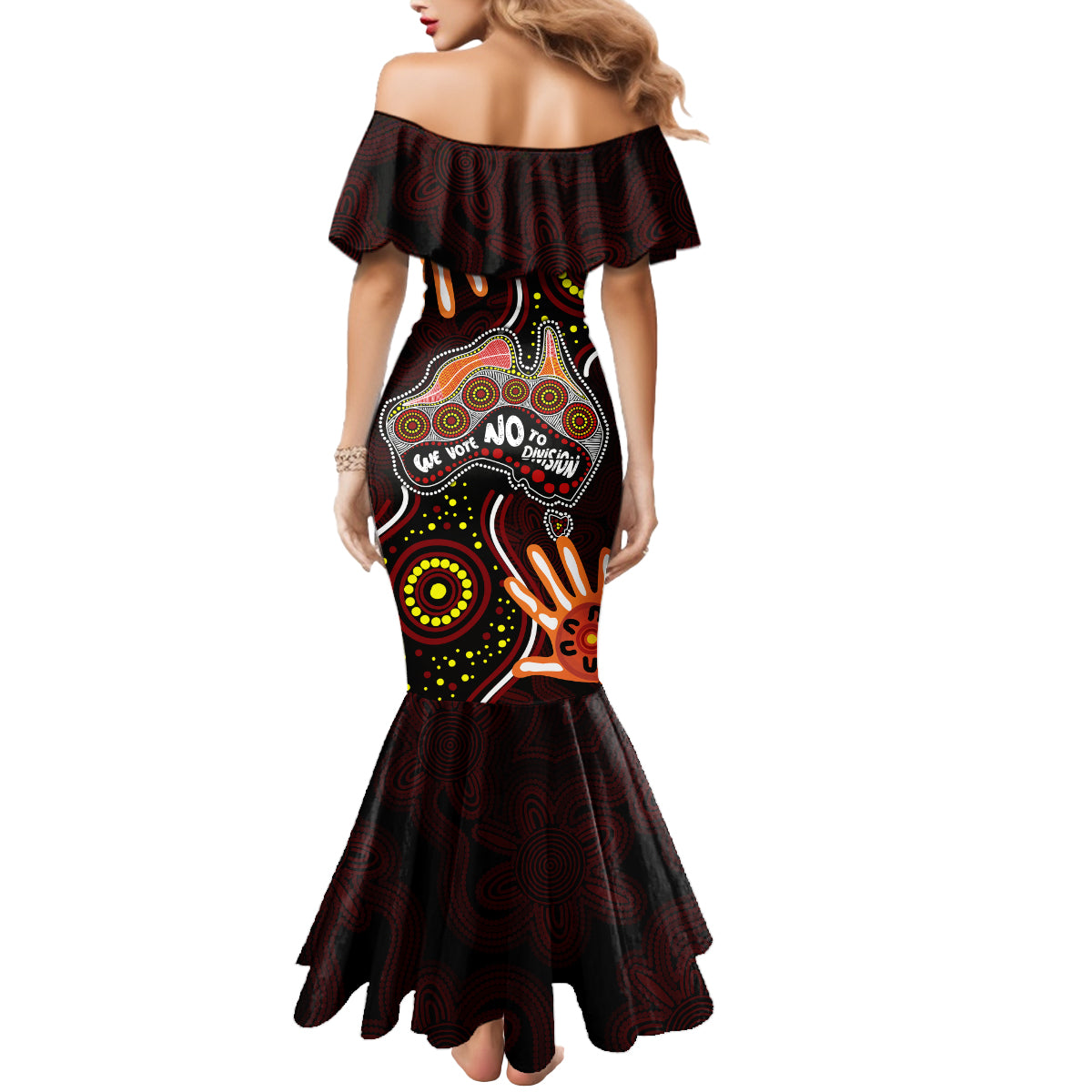 australia-indigenous-mermaid-dress-we-vote-no-to-division-aboriginal-map