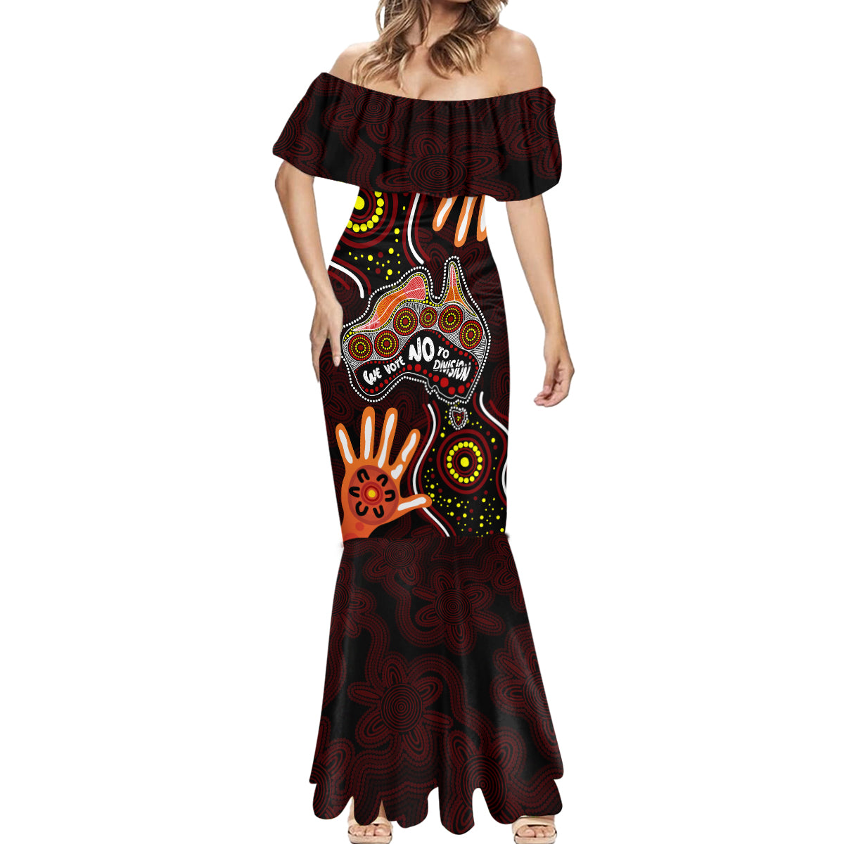 australia-indigenous-mermaid-dress-we-vote-no-to-division-aboriginal-map