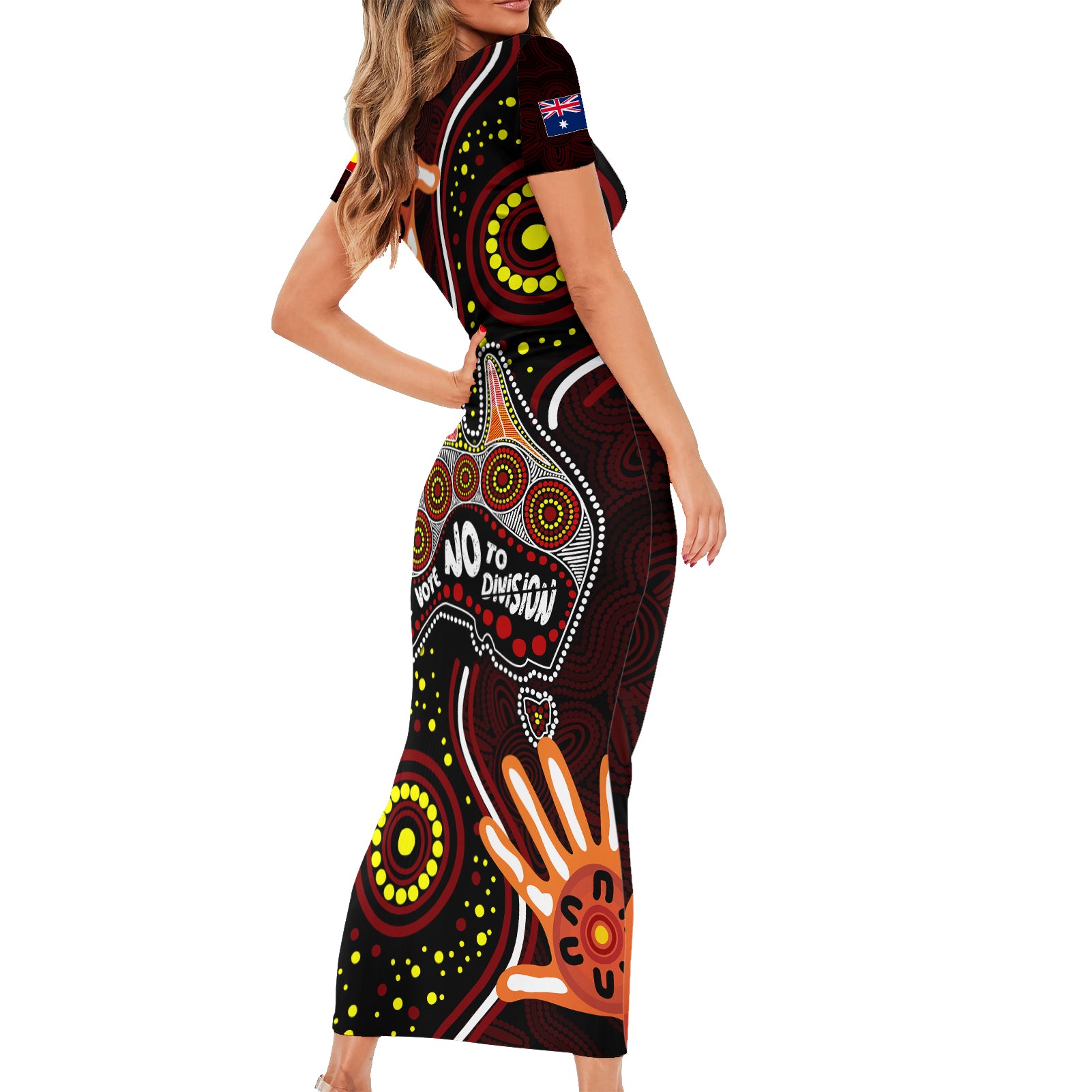 australia-indigenous-short-sleeve-bodycon-dress-we-vote-no-to-division-aboriginal-map