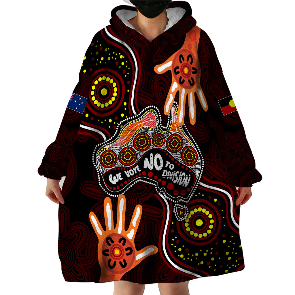 Australia Indigenous Wearable Blanket Hoodie We Vote NO To Division Aboriginal Map - Vibe Hoodie Shop