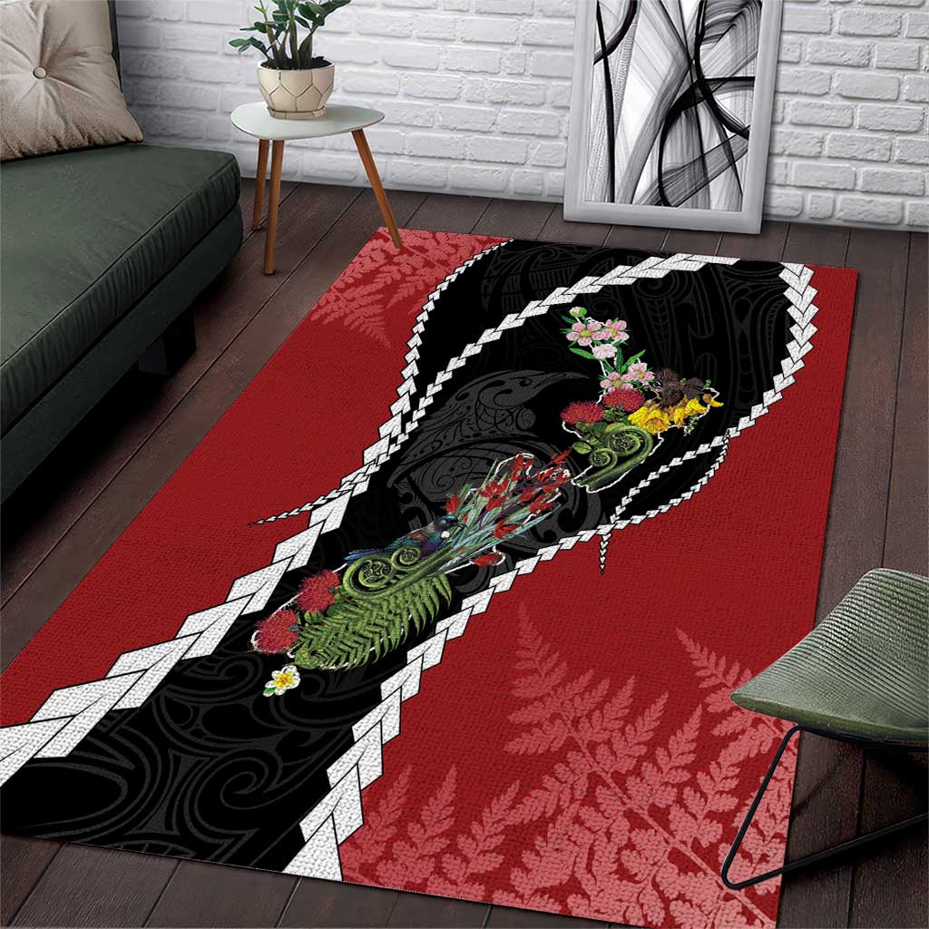 New Zealand Christmas Area Rug Flora Map with Birds - Vibe Hoodie