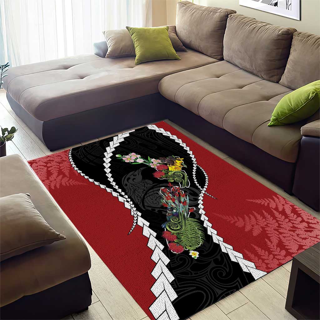 New Zealand Christmas Area Rug Flora Map with Birds - Vibe Hoodie