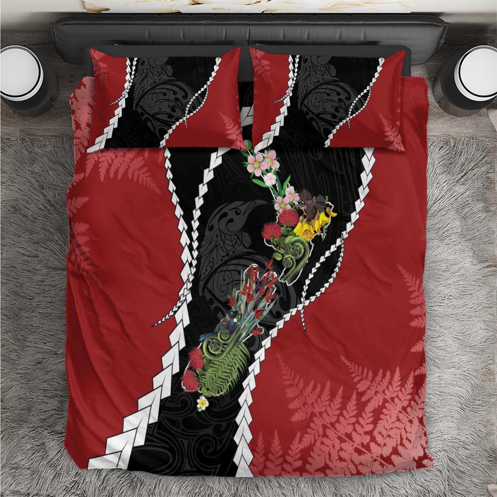 New Zealand Christmas Bedding Set Flora Map with Birds - Vibe Hoodie