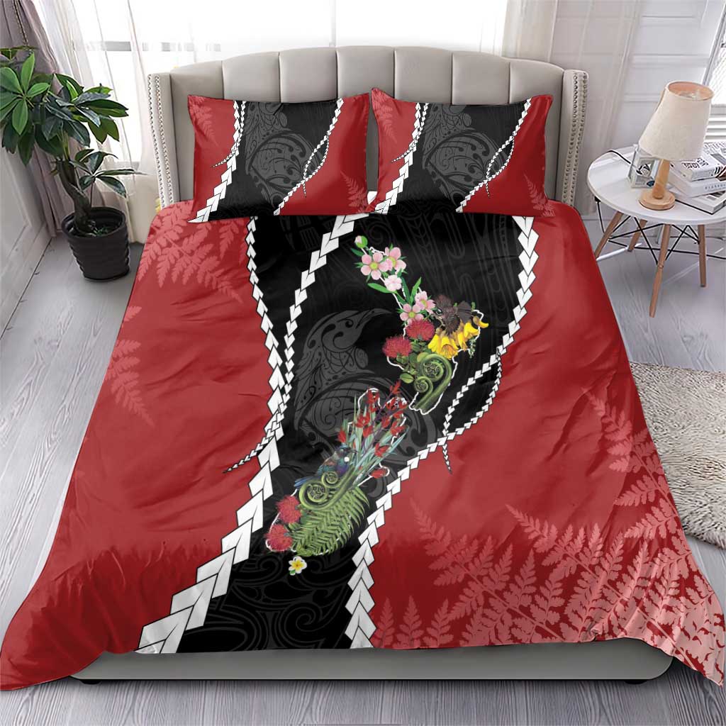 New Zealand Christmas Bedding Set Flora Map with Birds - Vibe Hoodie