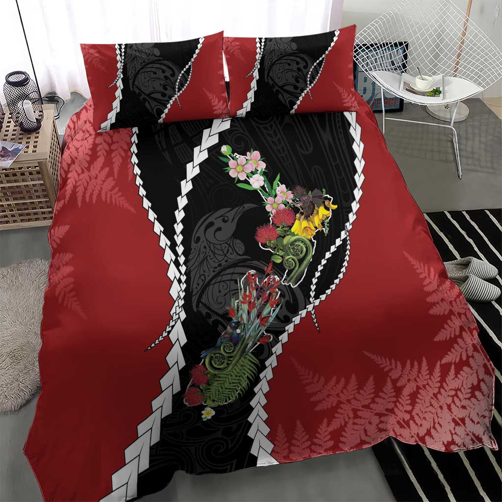 New Zealand Christmas Bedding Set Flora Map with Birds - Vibe Hoodie