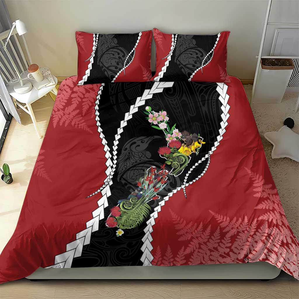 New Zealand Christmas Bedding Set Flora Map with Birds - Vibe Hoodie