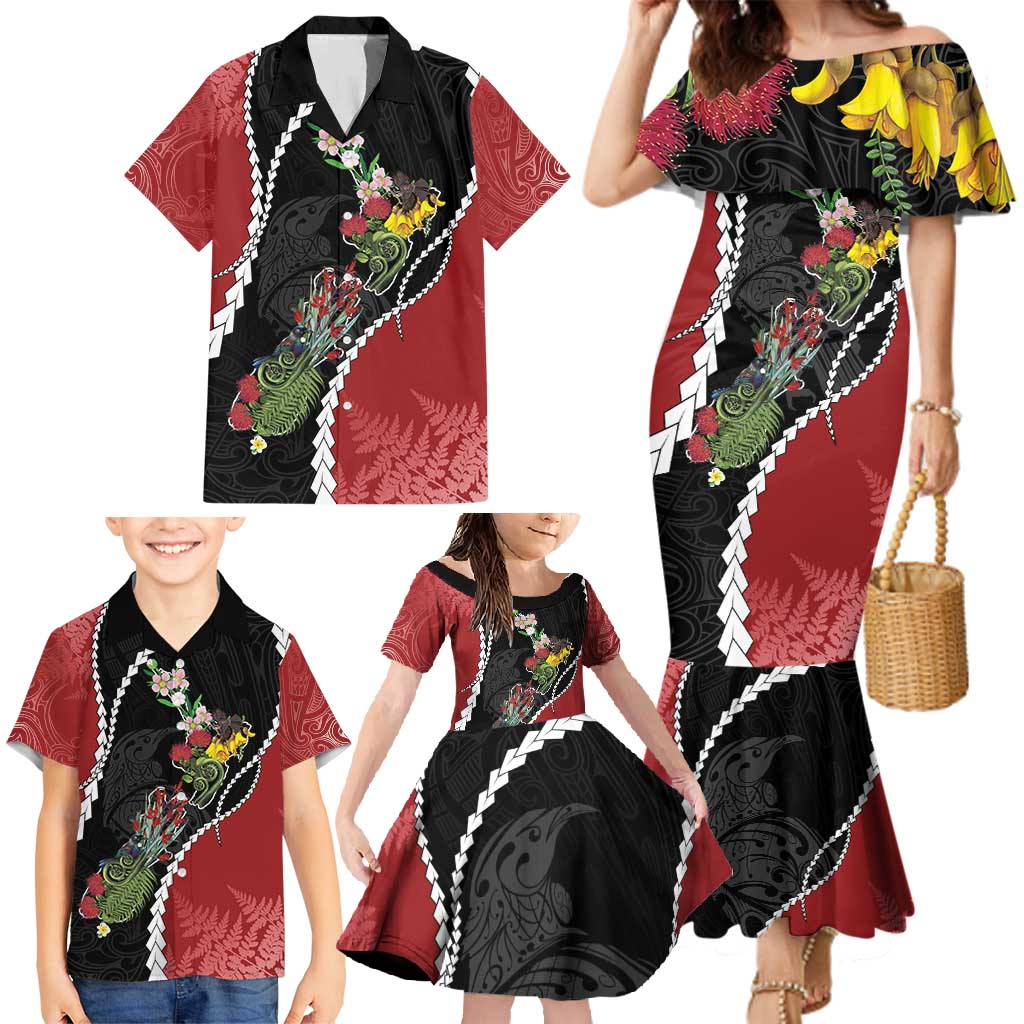 New Zealand Christmas Family Matching Mermaid Dress and Hawaiian Shirt Flora Map with Birds - Vibe Hoodie