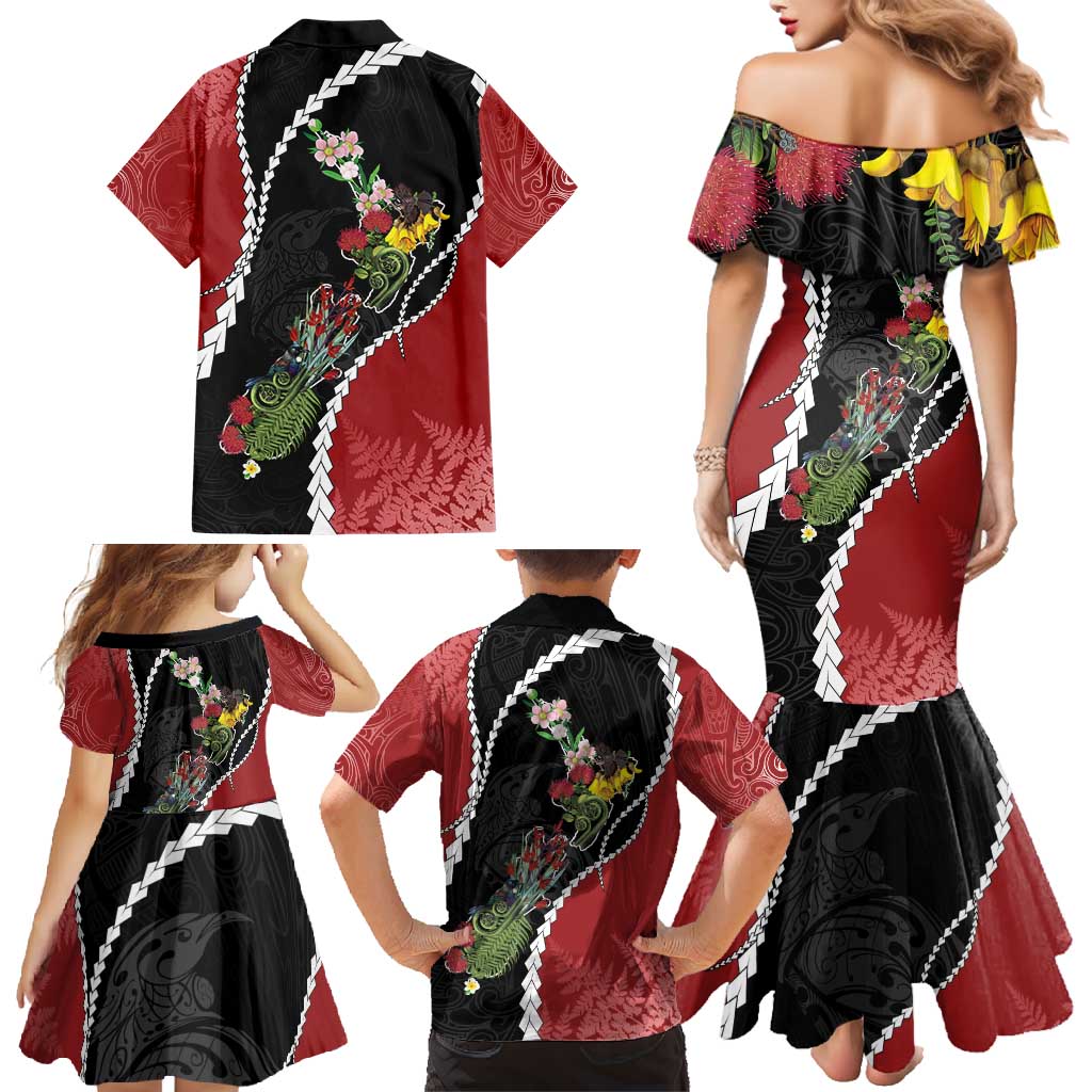 New Zealand Christmas Family Matching Mermaid Dress and Hawaiian Shirt Flora Map with Birds - Vibe Hoodie