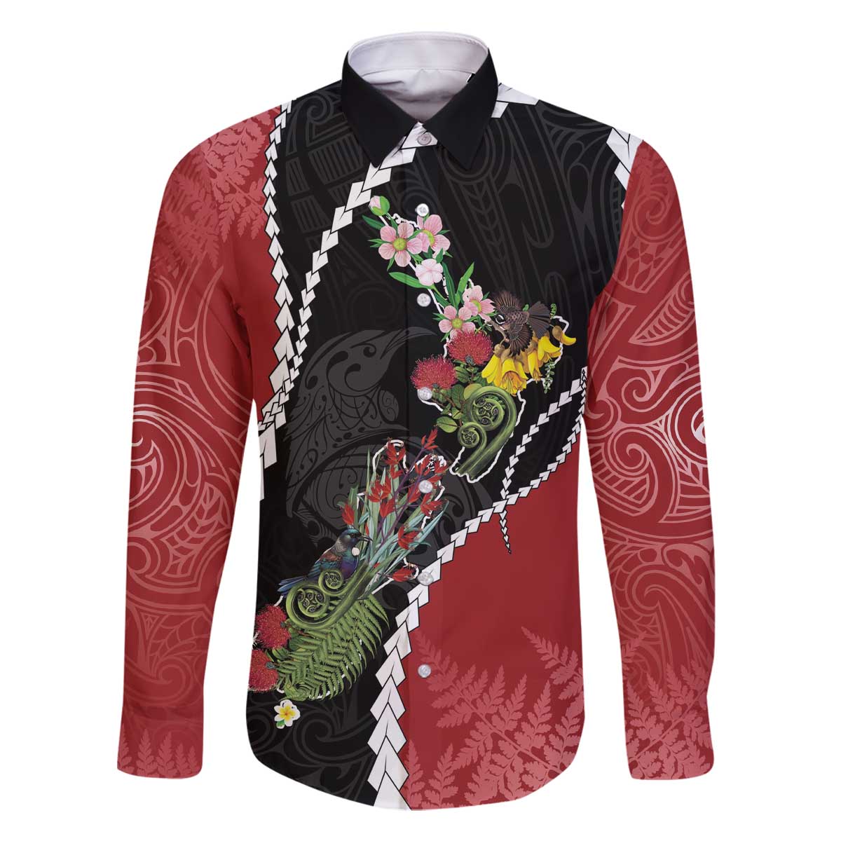 New Zealand Christmas Family Matching Off The Shoulder Long Sleeve Dress and Hawaiian Shirt Flora Map with Birds - Vibe Hoodie