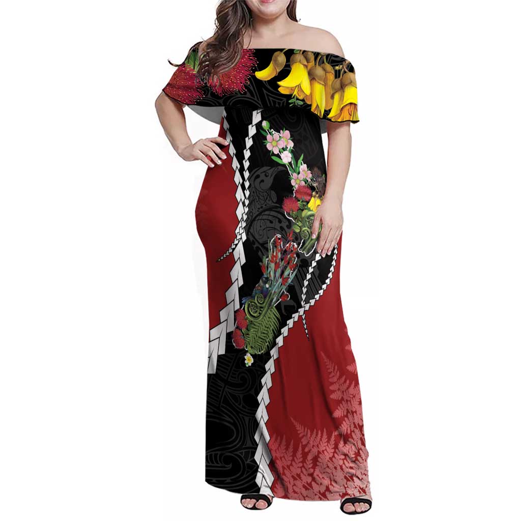 New Zealand Christmas Family Matching Off Shoulder Maxi Dress and Hawaiian Shirt Flora Map with Birds - Vibe Hoodie