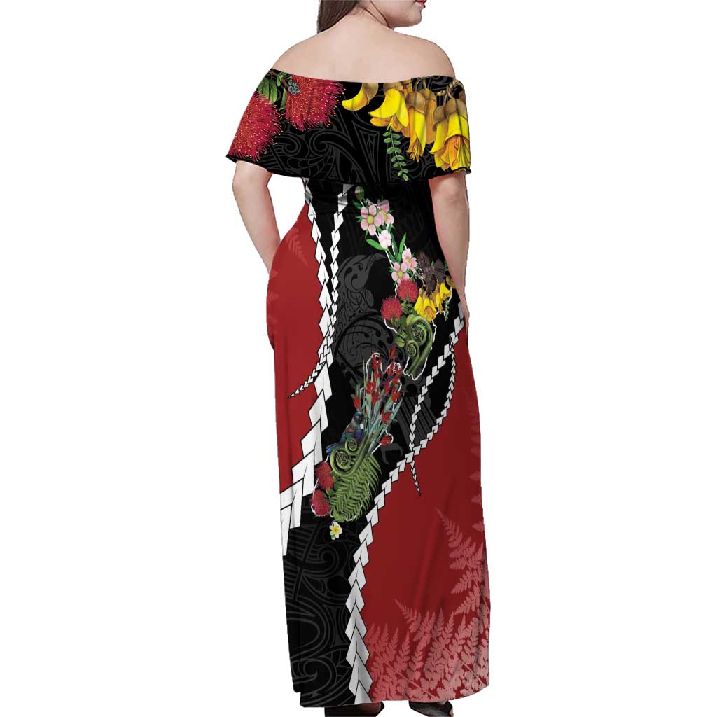 New Zealand Christmas Family Matching Off Shoulder Maxi Dress and Hawaiian Shirt Flora Map with Birds - Vibe Hoodie