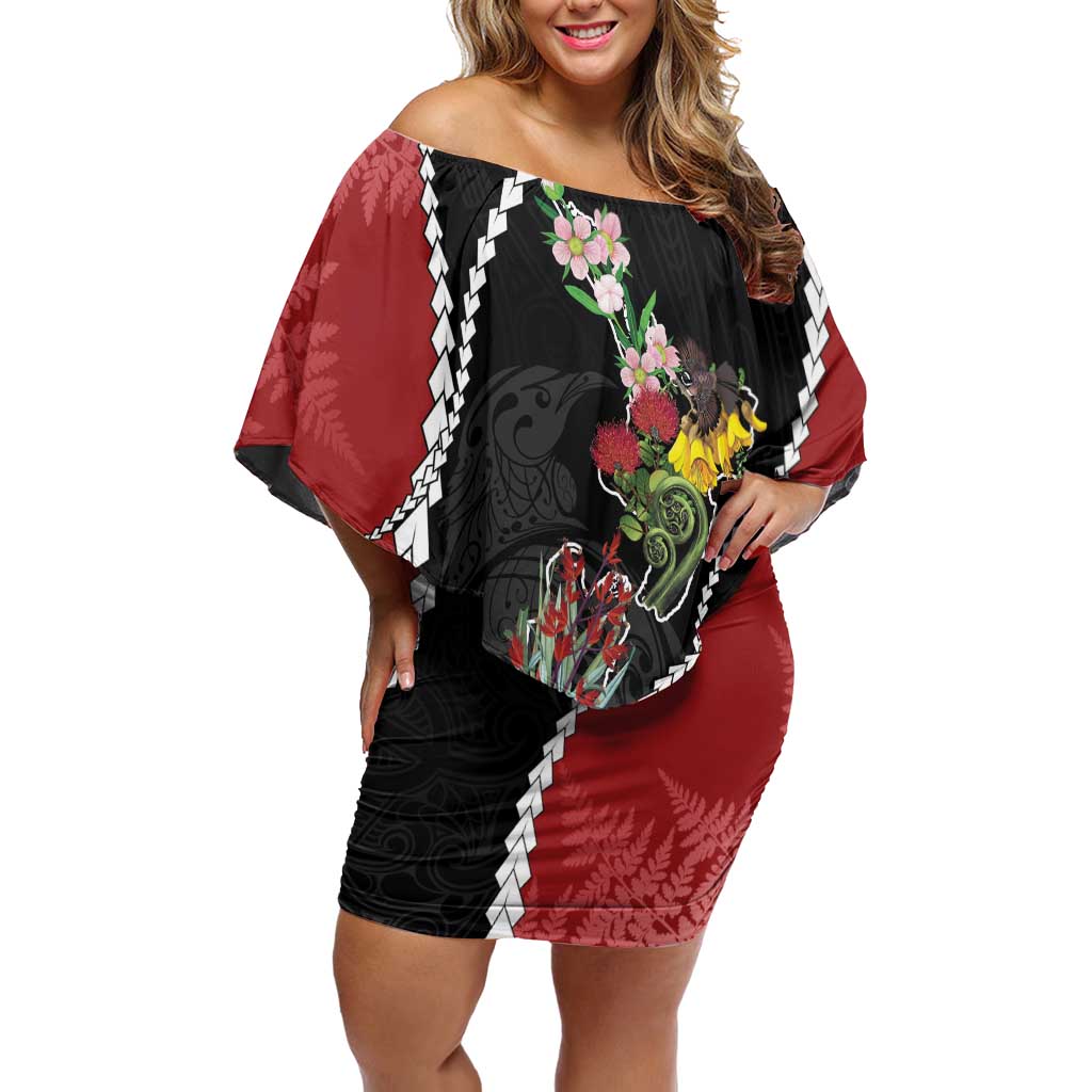 New Zealand Christmas Family Matching Off Shoulder Short Dress and Hawaiian Shirt Flora Map with Birds - Vibe Hoodie