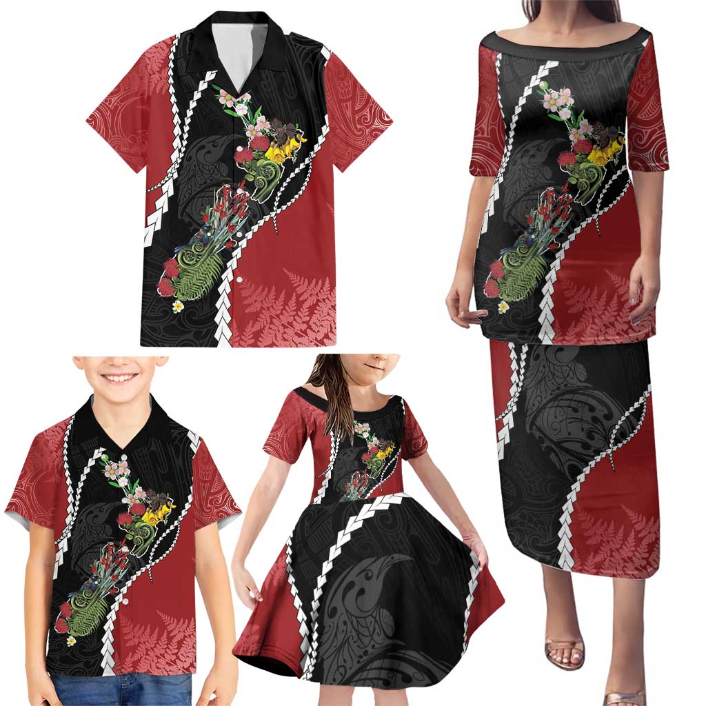 New Zealand Christmas Family Matching Puletasi and Hawaiian Shirt Flora Map with Birds - Vibe Hoodie