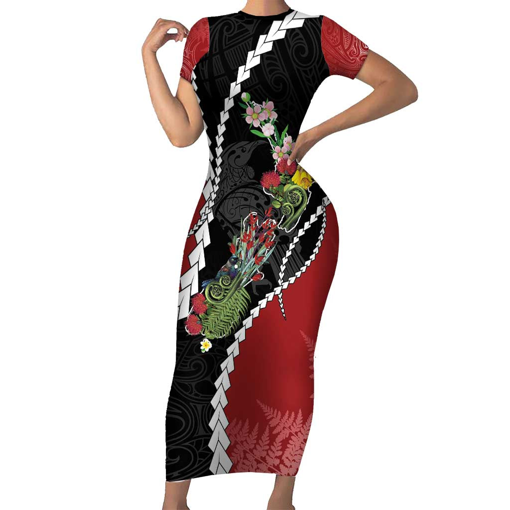 New Zealand Christmas Family Matching Short Sleeve Bodycon Dress and Hawaiian Shirt Flora Map with Birds - Vibe Hoodie